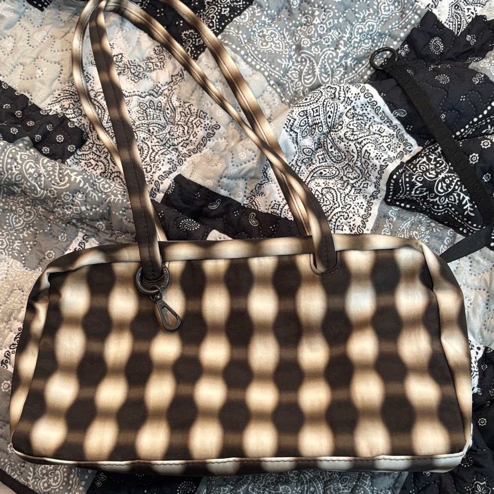 BAGGU Brown and cream gingham bowler bag